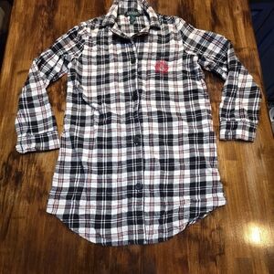 Ralph Lauren plaid flannel sleep shirt Preppy size small, designer loungewear